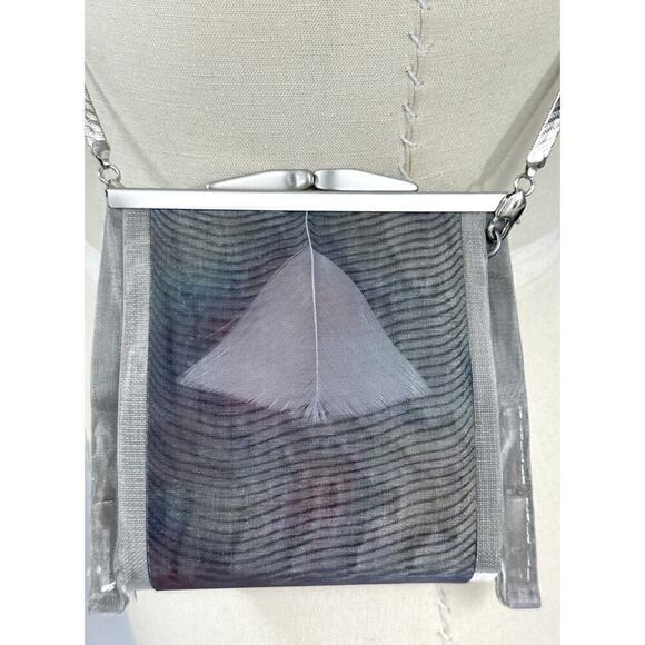 Bo's Art Los Angeles Small Metal Mesh Purse Pink Feathers Handmade OOAK - Picture 4 of 8